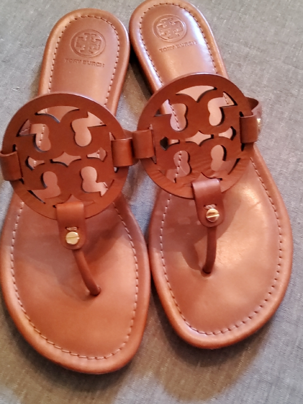 Tory Burch Brown Leather Logo Thong Sandals